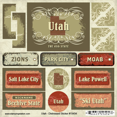 Scrapbook Customs - United States Collection - Utah - Distressed Cardstock Stickers