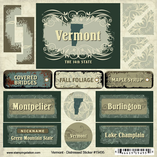 Scrapbook Customs - United States Collection - Vermont - Distressed Cardstock Stickers