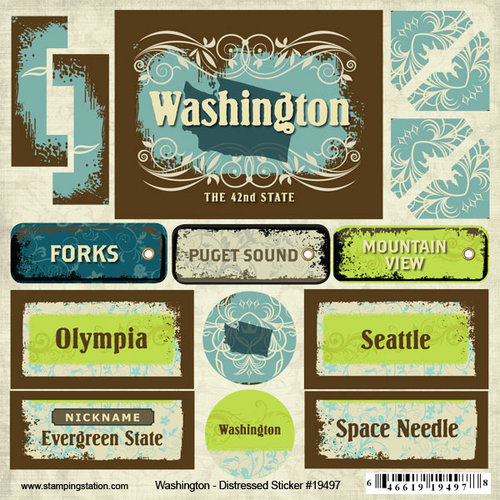 Scrapbook Customs - United States Collection - Washington - Distressed Cardstock Stickers