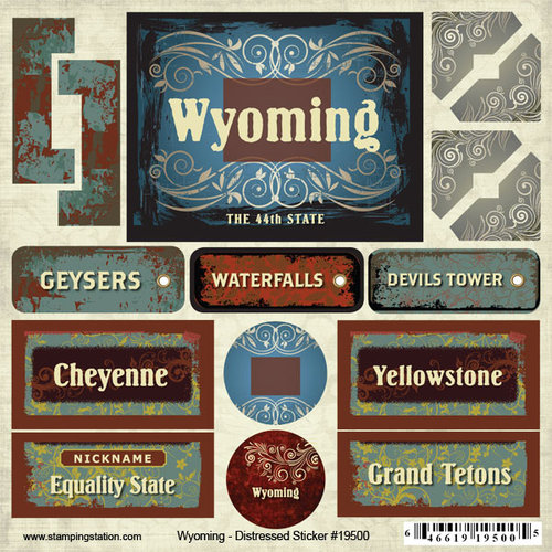 Scrapbook Customs - United States Collection - Wyoming - Distressed Cardstock Stickers
