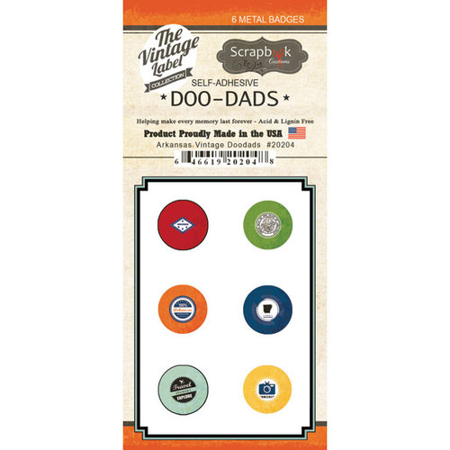 Scrapbook Customs - Vintage Label Collection - Vintage Doo Dads - Self Adhesive Metal Badges - Arkansas