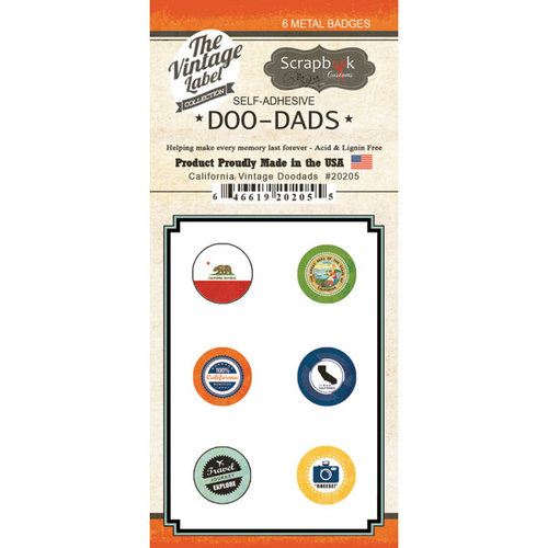Scrapbook Customs - Vintage Label Collection - Vintage Doo Dads - Self Adhesive Metal Badges - California