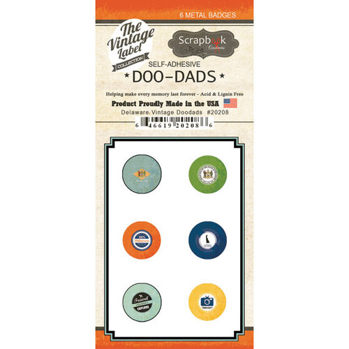 Scrapbook Customs - Vintage Label Collection - Vintage Doo Dads - Self Adhesive Metal Badges - Delaware