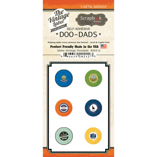 Scrapbook Customs - Vintage Label Collection - Vintage Doo Dads - Self Adhesive Metal Badges - Idaho