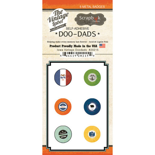 Scrapbook Customs - Vintage Label Collection - Vintage Doo Dads - Self Adhesive Metal Badges - Iowa