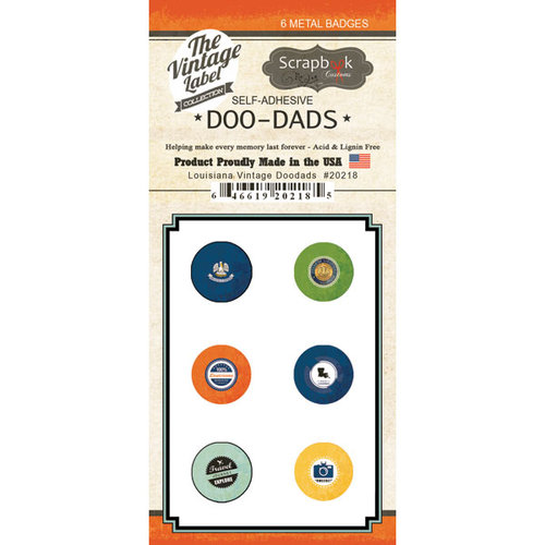 Scrapbook Customs - Vintage Label Collection - Vintage Doo Dads - Self Adhesive Metal Badges - Louisiana