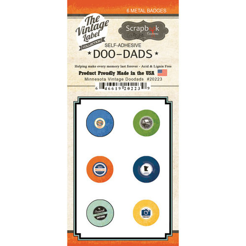 Scrapbook Customs - Vintage Label Collection - Vintage Doo Dads - Self Adhesive Metal Badges - Minnesota