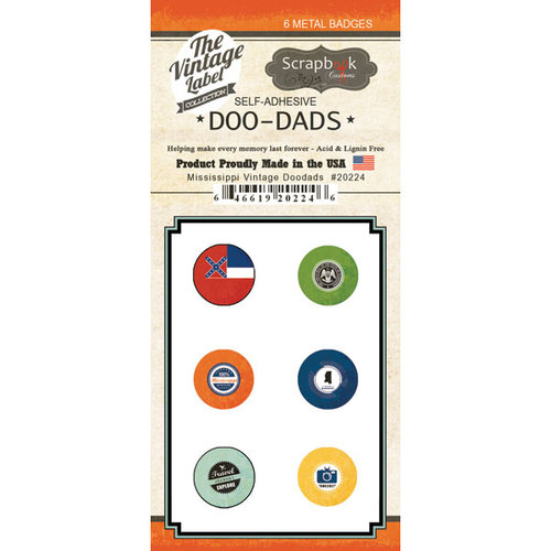 Scrapbook Customs - Vintage Label Collection - Vintage Doo Dads - Self Adhesive Metal Badges - Mississippi