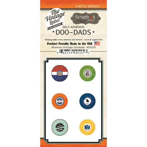 Scrapbook Customs - Vintage Label Collection - Vintage Doo Dads - Self Adhesive Metal Badges - Missouri