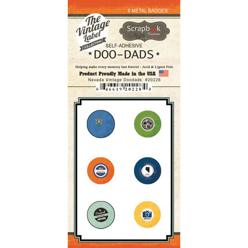 Scrapbook Customs - Vintage Label Collection - Vintage Doo Dads - Self Adhesive Metal Badges - Nevada