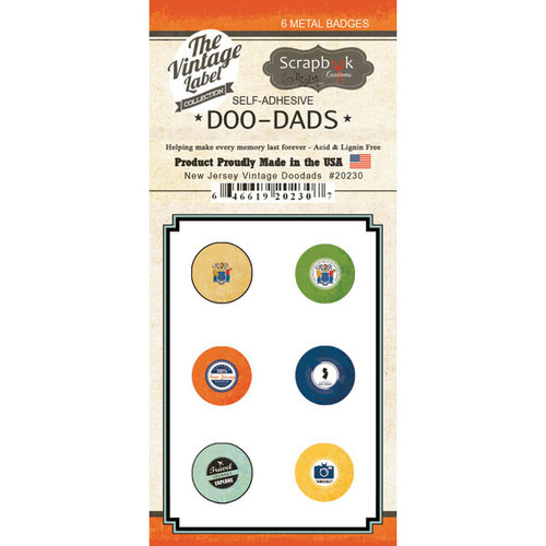 Scrapbook Customs - Vintage Label Collection - Vintage Doo Dads - Self Adhesive Metal Badges - New Jersey