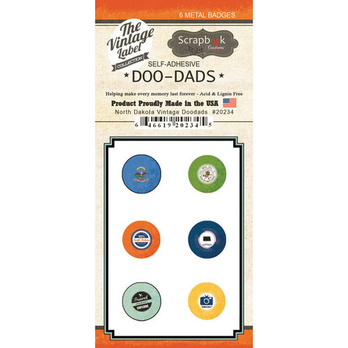 Scrapbook Customs - Vintage Label Collection - Vintage Doo Dads - Self Adhesive Metal Badges - North Dakota