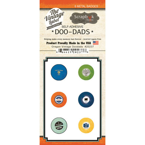 Scrapbook Customs - Vintage Label Collection - Vintage Doo Dads - Self Adhesive Metal Badges - Oregon