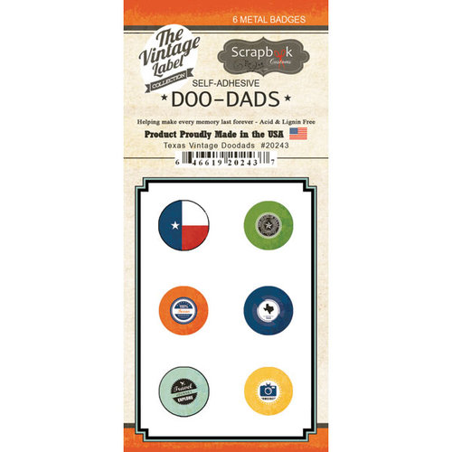 Scrapbook Customs - Vintage Label Collection - Vintage Doo Dads - Self Adhesive Metal Badges - Texas