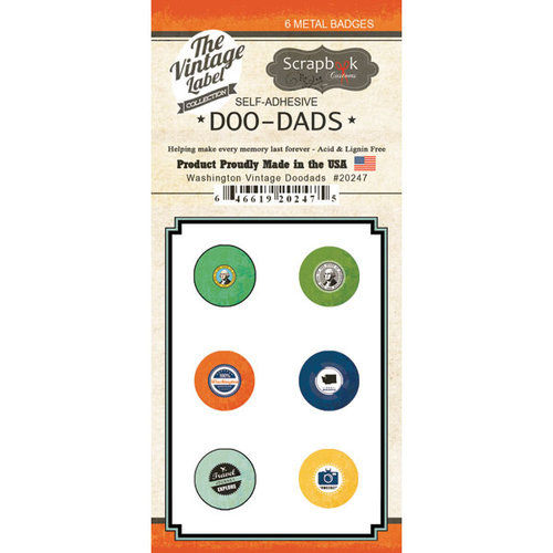 Scrapbook Customs - Vintage Label Collection - Vintage Doo Dads - Self Adhesive Metal Badges - Washington