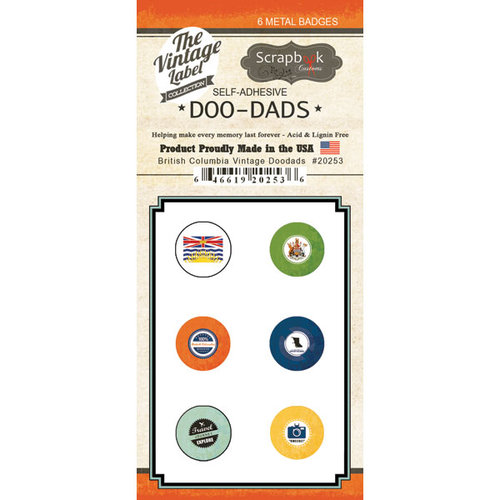 Scrapbook Customs - Vintage Label Collection - Vintage Doo Dads - Self Adhesive Metal Badges - British Columbia