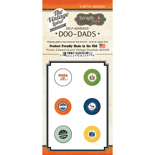 Scrapbook Customs - Vintage Label Collection - Vintage Doo Dads - Self Adhesive Metal Badges - Prince Edward Island
