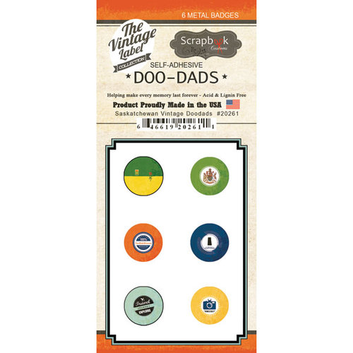 Scrapbook Customs - Vintage Label Collection - Vintage Doo Dads - Self Adhesive Metal Badges - Saskatchewan