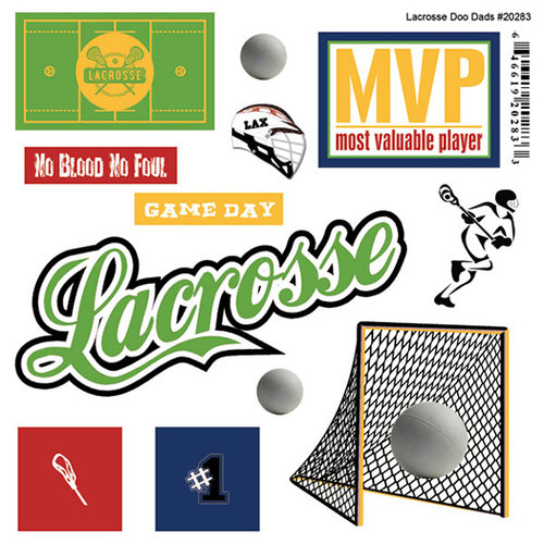 Scrapbook Customs - Sports Pride Collection - Doo Dads - Self Adhesive Metal Badges - Lacrosse