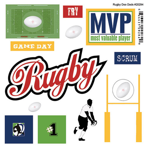 Scrapbook Customs - Sports Pride Collection - Doo Dads - Self Adhesive Metal Badges - Rugby