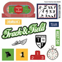 Scrapbook Customs - Sports Pride Collection - Doo Dads - Self Adhesive Metal Badges - Track and Field