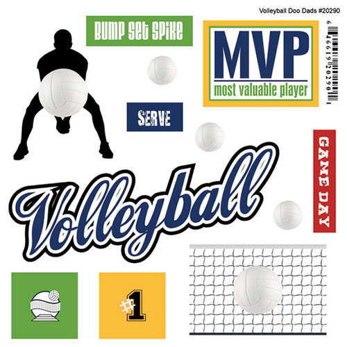 Scrapbook Customs - Sports Pride Collection - Doo Dads - Self Adhesive Metal Badges - Volleyball