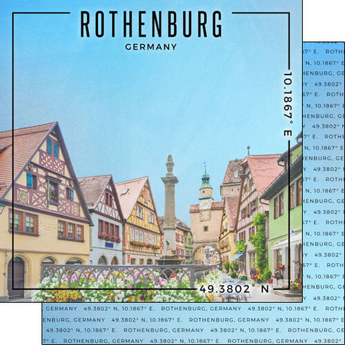 Scrapbook Customs - World Site Coordinates Collection - 12 x 12 Double Sided Paper - Germany - Rothenburg