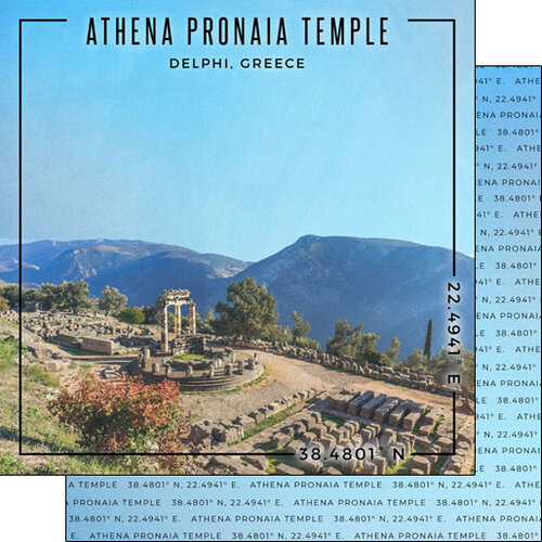 Scrapbook Customs - World Site Coordinates Collection - 12 x 12 Double Sided Paper - Greece - Delphi Athena Pronaia Temple