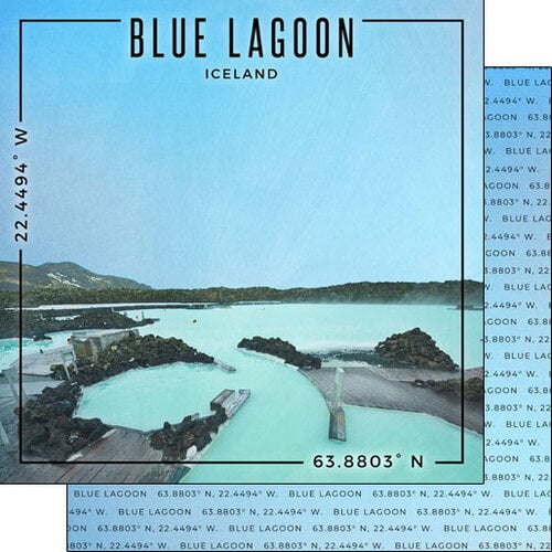 Scrapbook Customs - World Site Coordinates Collection - 12 x 12 Double Sided Paper - Iceland - Blue Lagoon
