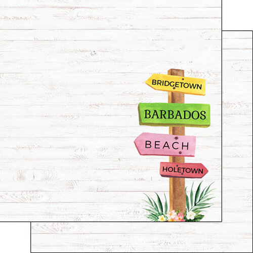 Scrapbook Customs - Vacay Collection - 12 x 12 Double Sided Paper - Barbados Sign