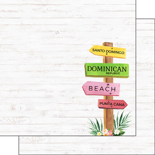 Scrapbook Customs - Vacay Collection - 12 x 12 Double Sided Paper - Dominican Republic Sign