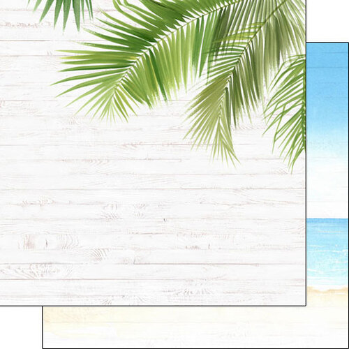Scrapbook Customs - Vacay Collection - 12 x 12 Double Sided Paper - Corner Frond and Beach Right
