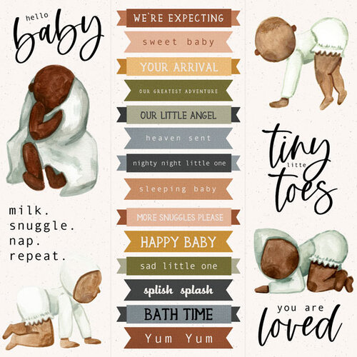Scrapbook Customs - Baby Watercolor Collection - 12 x 12 Single Sided Paper - Cut-Outs - Babies and Phrases 02