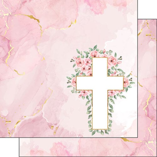 Scrapbook Customs - 12 x 12 Double Sided Paper - Pink Flower Cross