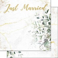 Scrapbook Customs - 12 x 12 Double Sided Paper - Just Married - Eucalyptus and Gold