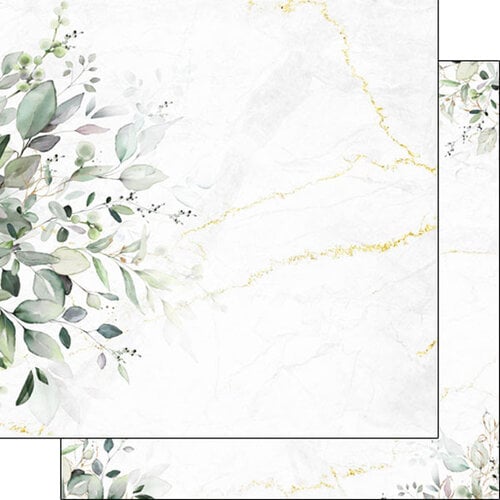 Scrapbook Customs - 12 x 12 Double Sided Paper - Gold Marble and Eucalyptus Edges