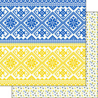 Scrapbook Customs - 12 x 12 Double Sided Paper - Blue and Yellow Floral Pattern