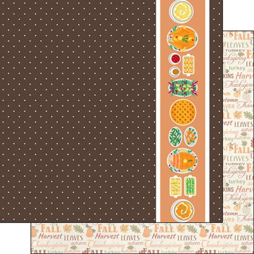 Scrapbook Customs - 12 x 12 Double Sided Paper - Thanksgiving Dinner