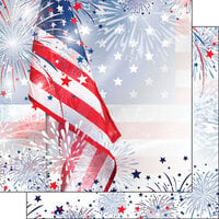Scrapbook Customs - 12 x 12 Double Sided Paper - Flag and Fireworks