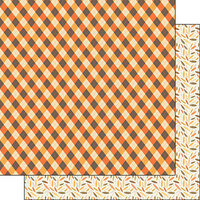Scrapbook Customs - 12 x 12 Double Sided Paper - Thanksgiving Plaid Leaves