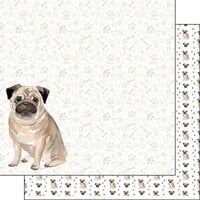 Scrapbook Customs - 12 x 12 Double Sided Paper - Pug Watercolor