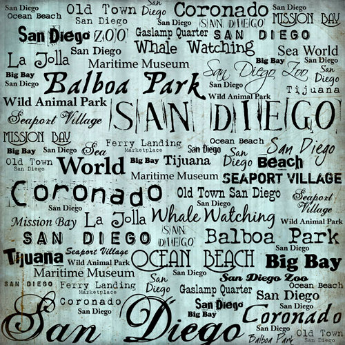 Scrapbook Customs - United States Collection - 12 x 12 Single Sided Paper - San Diego Words
