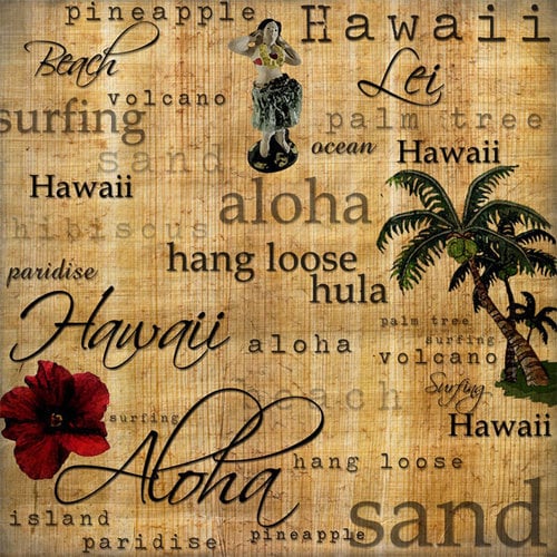 Scrapbook Customs - United States Collection - 12 x 12 Single Sided Paper - Hawaiian Words - Right