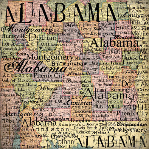 Scrapbook Customs - United States Collection - Alabama - 12 x 12 Paper - Map