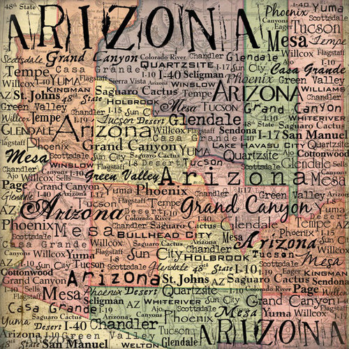 Scrapbook Customs - United States Collection - 12 x 12 Single Sided Paper - Arizona Map