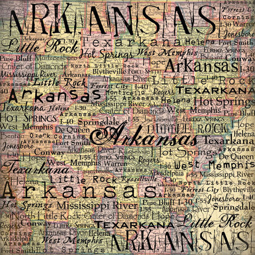 Scrapbook Customs - United States Collection - Arkansas - 12 x 12 Paper - Map