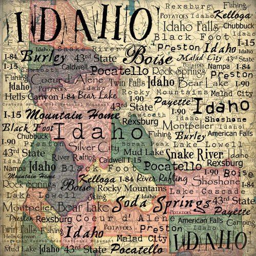 Scrapbook Customs - United States Collection - Idaho - 12 x 12 Paper - Map