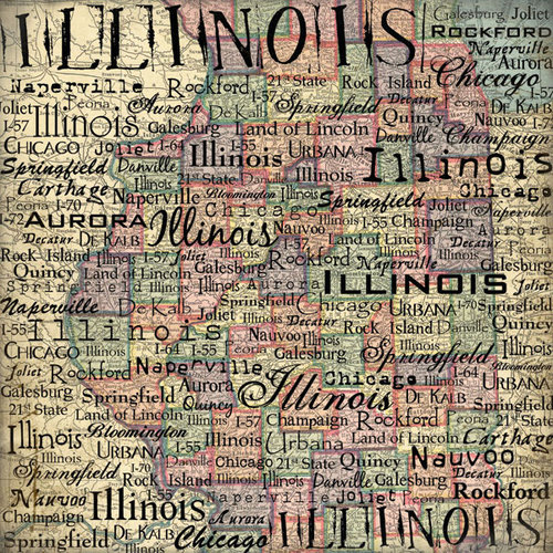 Scrapbook Customs - United States Collection - Illinois - 12 x 12 Paper - Map