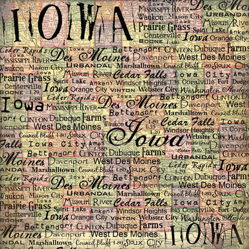 Scrapbook Customs - United States Collection - Iowa - 12 x 12 Paper - Map