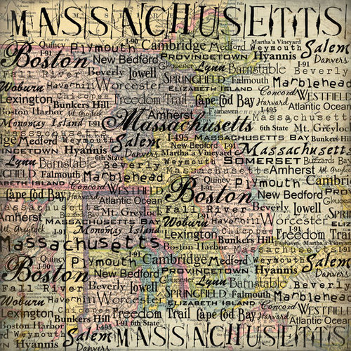 Scrapbook Customs - United States Collection - Massachusetts - 12 x 12 Paper - Map